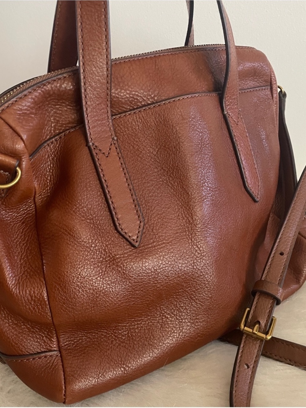Fossil Chestnut Brown Pebbled Leather Crossbody Satchel Sydney - Picture 5 of 7